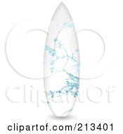 Royalty Free RF Clipart Illustration Of An Upright Surfboard With A Blue Floral Design