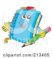 Royalty Free RF Clipart Illustration Of A Blue Notepad Character Holding A Pencil by visekart