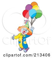 Royalty Free RF Clipart Illustration Of A Cartoon Clown Floating With Balloons 1