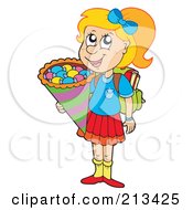 Royalty Free RF Clipart Illustration Of A Happy Girl On Her Way To School For The First Time