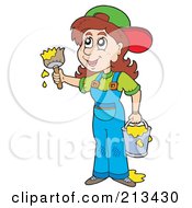 Royalty Free RF Clipart Illustration Of A Female House Painter With Yellow Paint
