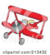 Poster, Art Print Of Pilot Operating A Red Biplane