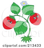 Poster, Art Print Of Happy Strawberry Couple On The Plant