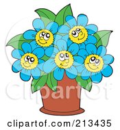 Pot Of Happy Blue Flowers