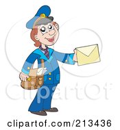 Poster, Art Print Of Friendly Mail Woman Holding An Envelope