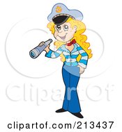 Poster, Art Print Of Blond Sailor Woman Holding A Telescope