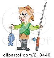 Poster, Art Print Of Happy Man Holding His Fish And Rod