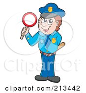 Royalty Free RF Clipart Illustration Of A Male Police Officer With A Stop Sign