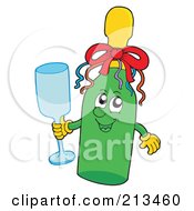 Champagne Bottle Character Holding A Glass