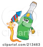 Champagne Bottle Character With A Firework