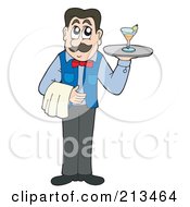 Royalty Free RF Clipart Illustration Of A Male Waitor Serving A Cocktail