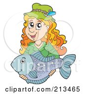 Poster, Art Print Of Happy Woman Holding Her Caught Fish