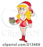 Royalty Free RF Clipart Illustration Of A Christmas Girl Holding A Present