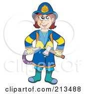 Poster, Art Print Of Fireman With A Hose And Axe