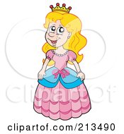Royalty Free RF Clipart Illustration Of A Princess Girl Wearing A Blue And Pink Dress