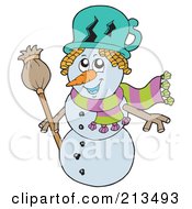 Royalty Free RF Clipart Illustration Of A Wintry Snowman Wearing A Broken Pot As A Hat