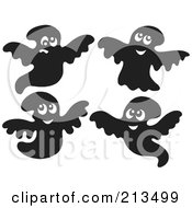 Royalty Free RF Clipart Illustration Of A Digital Collage Of Four Black And White Ghosts