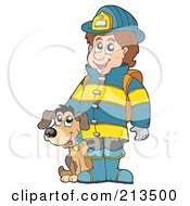 Poster, Art Print Of Fireman With A Dog