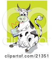 Poster, Art Print Of Thirsty Dairy Cow Drinking Milk From A Carton Through A Straw