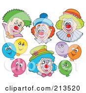 Royalty Free RF Clipart Illustration Of A Digital Collage Of Balloons And Clowns