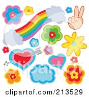 Royalty Free RF Clipart Illustration Of A Digital Collage Of Flowers And Rainbows