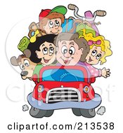 Poster, Art Print Of Happy Family Packed In A Car