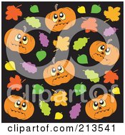 Poster, Art Print Of Background Of Halloween Pumpkins And Autumn Leaves On Black