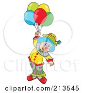 Royalty Free RF Clipart Illustration Of A Cartoon Clown Floating With Balloons 2