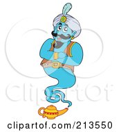 Poster, Art Print Of Blue Genie Above His Little Lamp