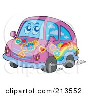 Royalty Free RF Clipart Illustration Of A Purple Hippie Car by visekart