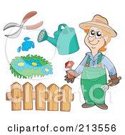 Poster, Art Print Of Digital Collage Of A Gardener And Items