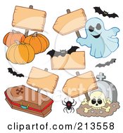 Digital Collage Of Halloween Items And Blank Signs