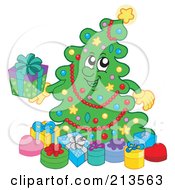 Poster, Art Print Of Happy Christmas Tree Holding A Present