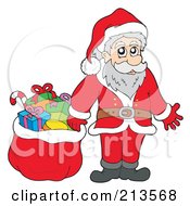 Poster, Art Print Of Cartoon Santa Standing Beside A Sack Of Toys