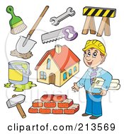 Poster, Art Print Of Digital Collage Of A Builder And Contractor Items