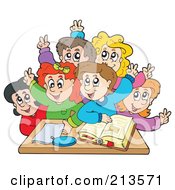 Royalty Free RF Clipart Illustration Of A Group Of Happy Students Raising Their Hands by visekart #COLLC213571-0161