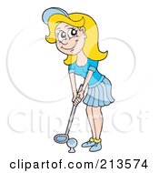 Poster, Art Print Of Blond Woman Smiling And Golfing