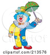 Royalty Free RF Clipart Illustration Of A Cartoon Clown With A Parasol by visekart