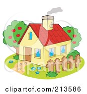 Royalty Free RF Clipart Illustration Of A Cute Yellow House With Smoke Rising From The Chimney
