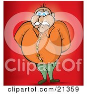Clipart Illustration Of An Embarassed Overweight Man Looking Down At His Shirt That Is About To Bust Open Over His Bulging Belly