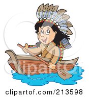 Poster, Art Print Of Happy Native American Boy Rowing A Boat