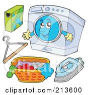 Poster, Art Print Of Digital Collage Of Digital Collage Of A Washing Machine Character And Laundry