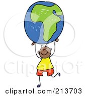 Childs Sketch Of A Black Boy Holding Up An African Globe