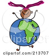 Poster, Art Print Of Childs Sketch Of A Happy Girl With An African Globe Body
