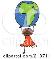 Childs Sketch Of A Black Girl Holding Up An African Globe
