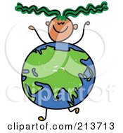 Royalty Free RF Clipart Illustration Of A Childs Sketch Of A Boy With An Asian Globe Body