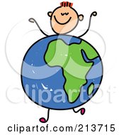 Poster, Art Print Of Childs Sketch Of A Happy Boy With An African Globe Body