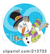 Royalty Free RF Clipart Illustration Of A Wintry Snowman In A Blue Snow Circle