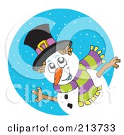 Poster, Art Print Of Wintry Snowman In A Blue Snow Circle