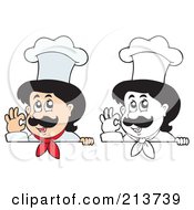 Poster, Art Print Of Digital Collage Of Color And Outlined Male Chef Signs - 1